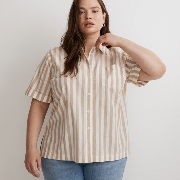 Madewell Plus Size 3X Signature Poplin Short-Sleeve Button-Down Shirt NWT - Picture 4 of 6